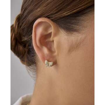 PAVOI 14K Yellow Gold Mini Bow Earrings for Women with Cubic Zirconia - Bow Stud & Coquette Flatback...