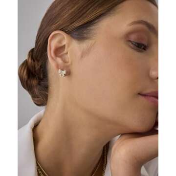 PAVOI 14K Yellow Gold Mini Bow Earrings for Women with Cubic Zirconia - Bow Stud & Coquette Flatback Earrings