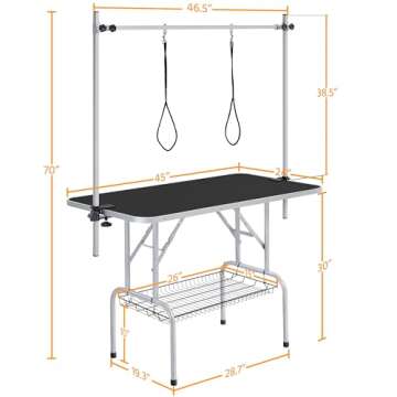 Yaheetech 46'' Pet Grooming Table for Large Dogs Adjustable Height Portable Trimming Table Drying Table w/Arm/Noose/Mesh Tray Maximum Capacity Up to 265Lb, Black