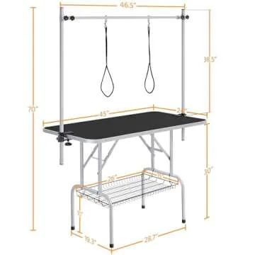 Yaheetech 46'' Pet Grooming Table for Large Dogs Adjustable Height Portable Trimming Table Drying Table w/Arm/Noose/Mesh Tray Maximum Capacity Up to 265Lb, Black