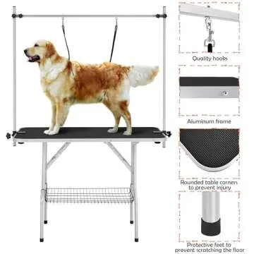 Yaheetech 46'' Pet Grooming Table for Large Dogs Adjustable Height Portable Trimming Table Drying Table w/Arm/Noose/Mesh Tray Maximum Capacity Up to 265Lb, Black