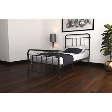 DHP Winston Metal Platform Bed with Rustic Design and Curved Edge Headboard and Footboard, Adjustabl...