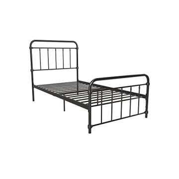 DHP Winston Metal Platform Bed with Rustic Design and Curved Edge Headboard and Footboard, Adjustable Base Height for Underbed Storage, No Box Spring Needed, Twin, Black