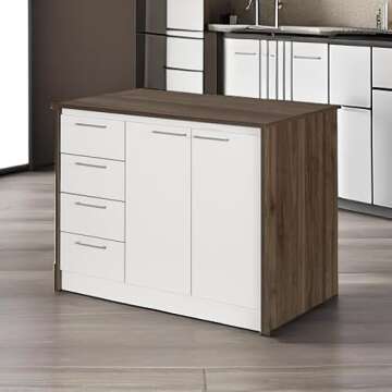 South Shore Kitchen Island, Natural Walnut and White