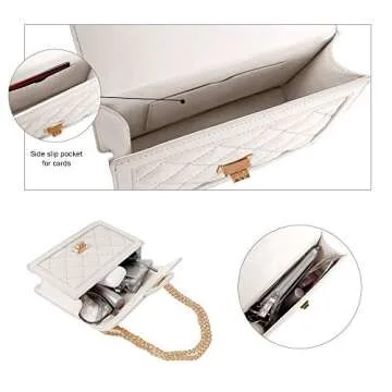 SG SUGU Small Quilted Crossbody Bag, Trendy Designer Shoulder Bag, Phone Wallet Purse for Women (White)