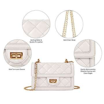 SG SUGU Small Quilted Crossbody Bag, Trendy Designer Shoulder Bag, Phone Wallet Purse for Women (White)