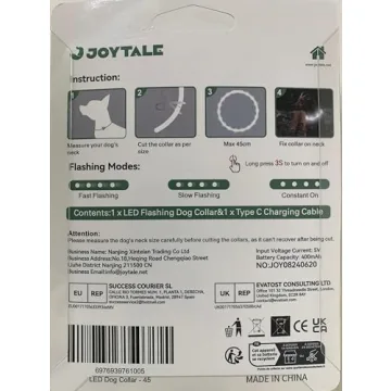 Joytale Light Up Dog Collar, Rainproof LED Dog Collar Rechargeable, 9 Flashing Modes, Glow Collars for Night Walking, Cuttable Soft Silicone Collar for Small and Medium Dogs, 17.7 Inch