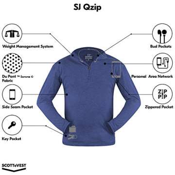 SCOTTeVEST SJ Qzip Pullover for Men - 3 Hidden Pockets - Lightweight Moisture Wicking Quarter-Zip for Travel & More (Black, XXL)