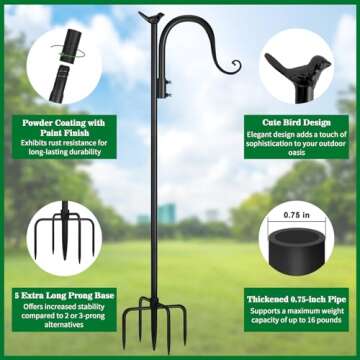 CL FUN Shepherds Hooks for Outdoor, 48 Inch 2 Pack Adjustable Bird Feeder Pole Heavy Duty Shepherd H...