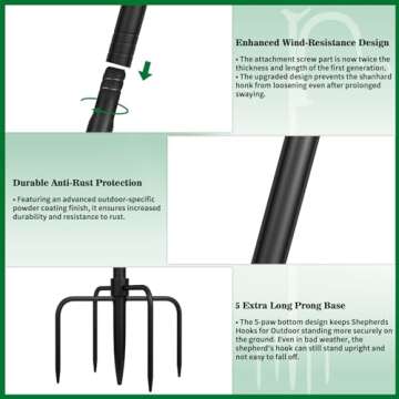 CL FUN Shepherds Hooks for Outdoor, 48 Inch 2 Pack Adjustable Bird Feeder Pole Heavy Duty Shepherd Hooks for Bird Feeder, Hanging Plant Baskets, Solar Lights, Lanterns, Wedding Decor