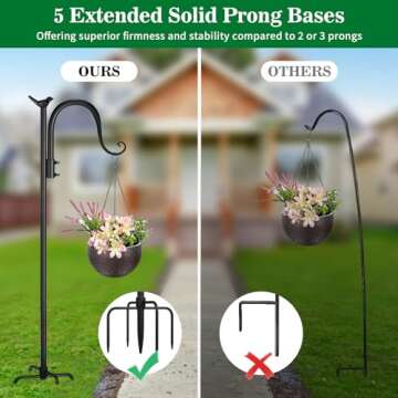 CL FUN Shepherds Hooks for Outdoor, 48 Inch 2 Pack Adjustable Bird Feeder Pole Heavy Duty Shepherd Hooks for Bird Feeder, Hanging Plant Baskets, Solar Lights, Lanterns, Wedding Decor