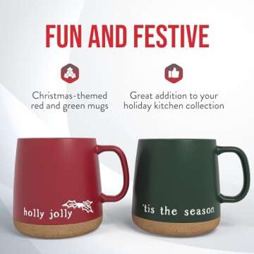 American Atelier Christmas Mug Set - 15oz Stoneware Mugs