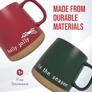 American Atelier Christmas Mug Set - 15oz Stoneware Mugs