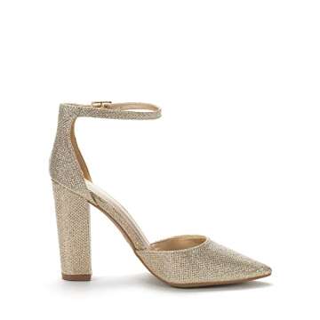 DREAM PAIRS Women's Coco High Heels Chunky Block Pumps Pointed Closed Toe Ankle Strap Dress Shoes,Size 8,Gold/Glitter,Coco