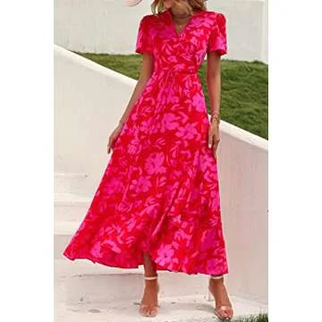 PRETTYGARDEN Women's Summer Maxi Dress in Red Floral