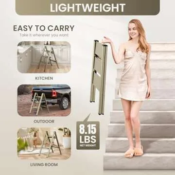 GameGem 3 Step Ladder - Lightweight & Sturdy Aluminum Stool