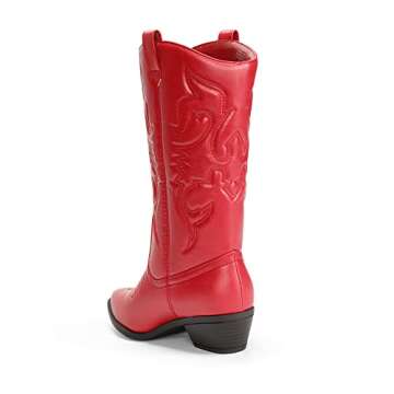 DREAM PAIRS Women's Cowboy Boots Pull On Cowgirl Boots Mid Calf Western Boots,Size 8,RED,SDMB2218W
