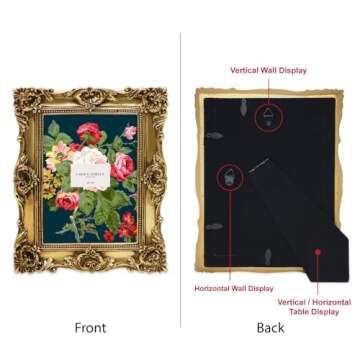 Laura Ashley 5x7 Gold Ornate Textured Hand-Crafted Resin Picture Frame with Easel & Hook for Tabletop & Wall Display, Decorative Floral Design Home Décor, Photo Gallery, Art, More (5x7, Gold)