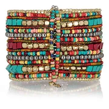 SPUNKYsoul Bohemian Multi-Colored Beaded Cuff Bracelets for Women Collection (Teal/Red/Cube)