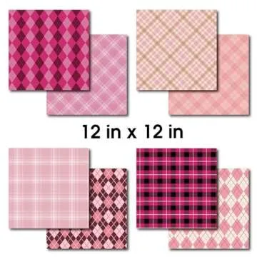Desecraft Pink Plaid 12x12 in Double Sided Paper Pad Pack Scrapbook Cardstock Decorative Paper - 36 Sheets - forCard Making Journaling Planner Origami Decorative Scrapbooking Supplies