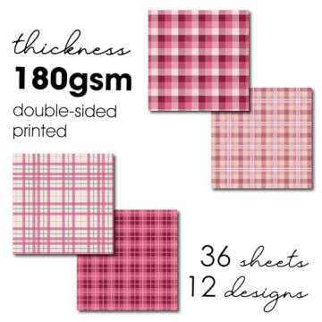 Desecraft Pink Plaid 12x12 in Double Sided Paper Pad Pack Scrapbook Cardstock Decorative Paper - 36 Sheets - forCard Making Journaling Planner Origami Decorative Scrapbooking Supplies