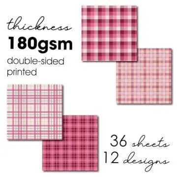 Desecraft Pink Plaid 12x12 in Double Sided Paper Pad Pack Scrapbook Cardstock Decorative Paper - 36 Sheets - forCard Making Journaling Planner Origami Decorative Scrapbooking Supplies