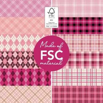 Desecraft Pink Plaid 12x12 in Double Sided Paper Pad Pack Scrapbook Cardstock Decorative Paper - 36 Sheets - forCard Making Journaling Planner Origami Decorative Scrapbooking Supplies