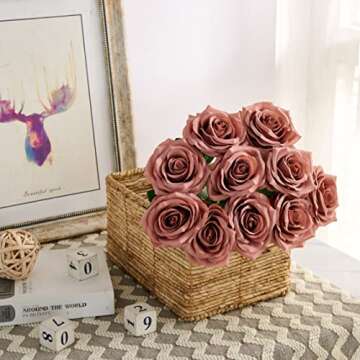 IUKnot Artificial Rose 10pcs Open Flower Bouquet Faux Rose Stems for Wedding Arrangement, Bridal Bou...