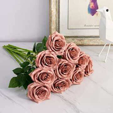 IUKnot Faux Rose 10pcs Bouquets for Weddings and Decor