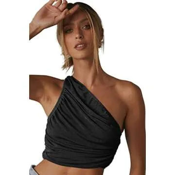 CHYRII One Shoulder Ruched Crop Top for Women