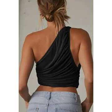 CHYRII One Shoulder Ruched Crop Top for Women