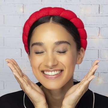 CONAIR Holiday Spa Headband - Make up headband - spa headband for washing face - Bubble headband - Makeup headband - GRWM headband - gifts for girls - holiday gifts - Red