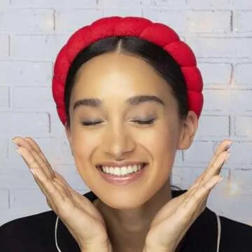 CONAIR Holiday Spa Headband - Make up headband - spa headband for washing face - Bubble headband - Makeup headband - GRWM headband - gifts for girls - holiday gifts - Red