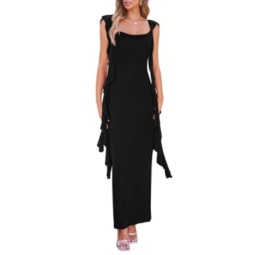 PRETTYGARDEN Women's Summer Long Formal Wedding Guest Dress Sleeveless Ruffle Cocktail Party Maxi Bo...