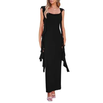 PRETTYGARDEN Women's Summer Long Formal Wedding Guest Dress Sleeveless Ruffle Cocktail Party Maxi Bo...