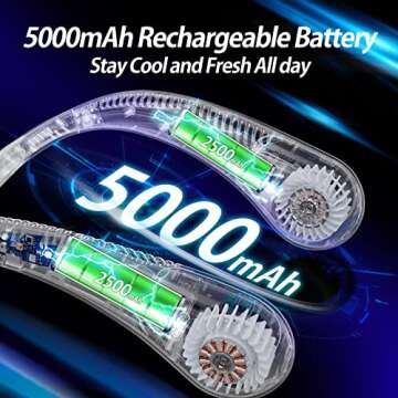 AMACOOL Bladeless Neck Fan Portable Personal Fan 5000mAh Rechargeable Battery Operated Wearable Fan for Women Men Outdoor Sport Travel Patio Garden Work Home Kitchen(White)