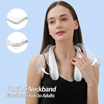 AMACOOL Bladeless Neck Fan Portable Personal Fan 5000mAh Rechargeable Battery Operated Wearable Fan for Women Men Outdoor Sport Travel Patio Garden Work Home Kitchen(White)