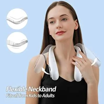 AMACOOL Bladeless Neck Fan Portable Personal Fan 5000mAh Rechargeable Battery Operated Wearable Fan for Women Men Outdoor Sport Travel Patio Garden Work Home Kitchen(White)