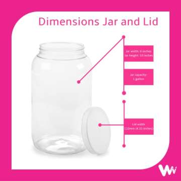 Empty 1 Gallon Glass Jar w/Airtight Leakproof Plastic Lid - Wide Mouth Easy to Clean - BPA Free & Dishwasher Safe - USDA Certified - Kombucha Tea, Kefir Canning Sun Tea Fermentation Food Storage, 1PK
