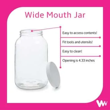 Empty 1 Gallon Glass Jar w/Airtight Leakproof Plastic Lid - Wide Mouth Easy to Clean - BPA Free & Dishwasher Safe - USDA Certified - Kombucha Tea, Kefir Canning Sun Tea Fermentation Food Storage, 1PK