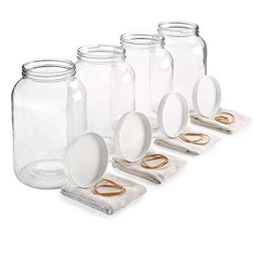 Empty 1 Gallon Glass Jar w/Airtight Leakproof Plastic Lid - Wide Mouth Easy to Clean - BPA Free & Dishwasher Safe - USDA Certified - Kombucha Tea, Kefir Canning Sun Tea Fermentation Food Storage, 1PK