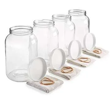 Empty 1 Gallon Glass Jar w/Airtight Leakproof Plastic Lid - Wide Mouth Easy to Clean - BPA Free & Dishwasher Safe - USDA Certified - Kombucha Tea, Kefir Canning Sun Tea Fermentation Food Storage, 1PK