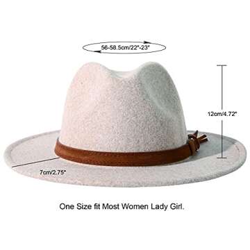Lanzom Women Lady Felt Fedora Hat Wide Brim Wool Panama Hats with Band (01-Beige)