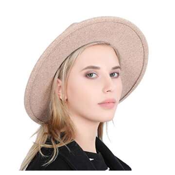 Lanzom Women Lady Felt Fedora Hat Wide Brim Wool Panama Hats with Band (01-Beige)