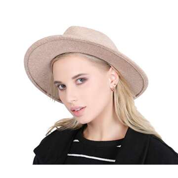 Lanzom Women Lady Felt Fedora Hat Wide Brim Wool Panama Hats with Band (01-Beige)