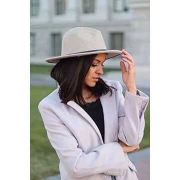 Lanzom Women Lady Felt Fedora Hat Wide Brim Wool Panama Hats with Band (01-Beige)