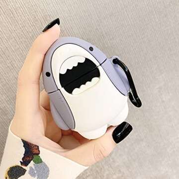 ZOSTLAND Cute Shark Wireless Earphone Case,Thick Soft Portable Silicone Shockproof Skin Cover Storag...