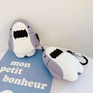 ZOSTLAND Cute Shark Wireless Earphone Case,Thick Soft Portable Silicone Shockproof Skin Cover Storage Box Compatible with Apple AirPods 2&1 Earplug AirPods Charging Station Case (Shark,Airpods2&1)