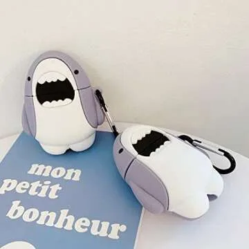 ZOSTLAND Cute Shark Wireless Earphone Case,Thick Soft Portable Silicone Shockproof Skin Cover Storage Box Compatible with Apple AirPods 2&1 Earplug AirPods Charging Station Case (Shark,Airpods2&1)