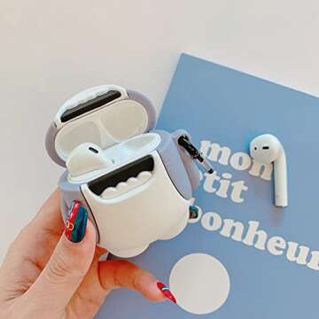 ZOSTLAND Cute Shark Wireless Earphone Case,Thick Soft Portable Silicone Shockproof Skin Cover Storage Box Compatible with Apple AirPods 2&1 Earplug AirPods Charging Station Case (Shark,Airpods2&1)